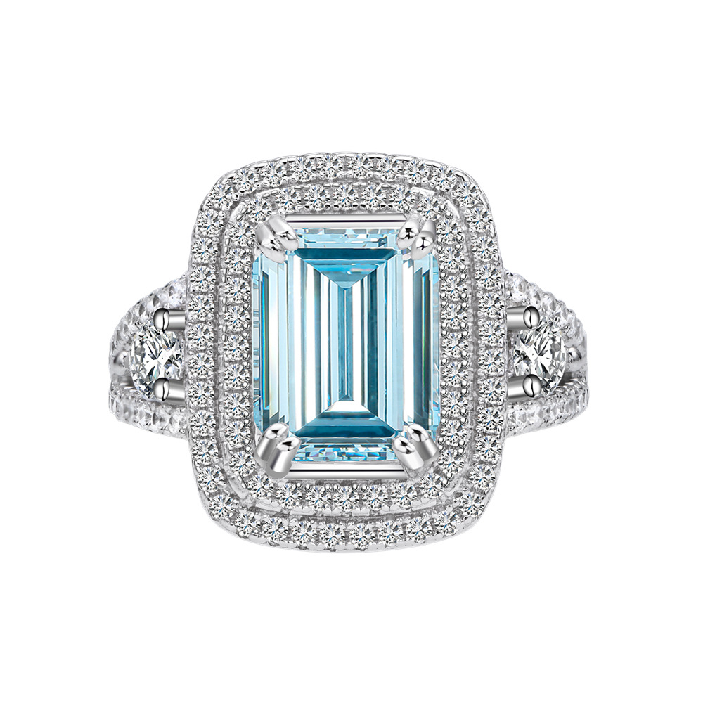 Aquamarine Round Diamond Ring Sterling Silver Ornament