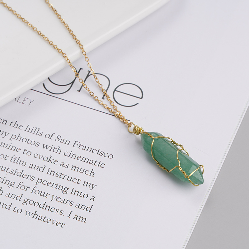 Women's Exquisite Copper Wire Winding Natural Stone Crystal Pendant Necklace