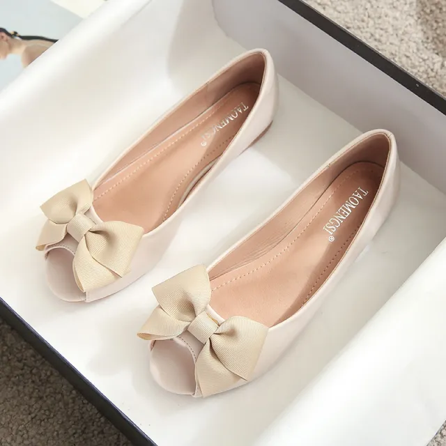 Flat Bowknot Large And Small Size Women's Shoes Apricot - Shop at LoveMi