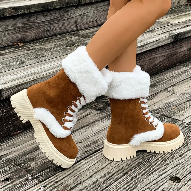 Women's Plus size High top Padded Thermal Snow Boots Brown - Shop at LoveMi