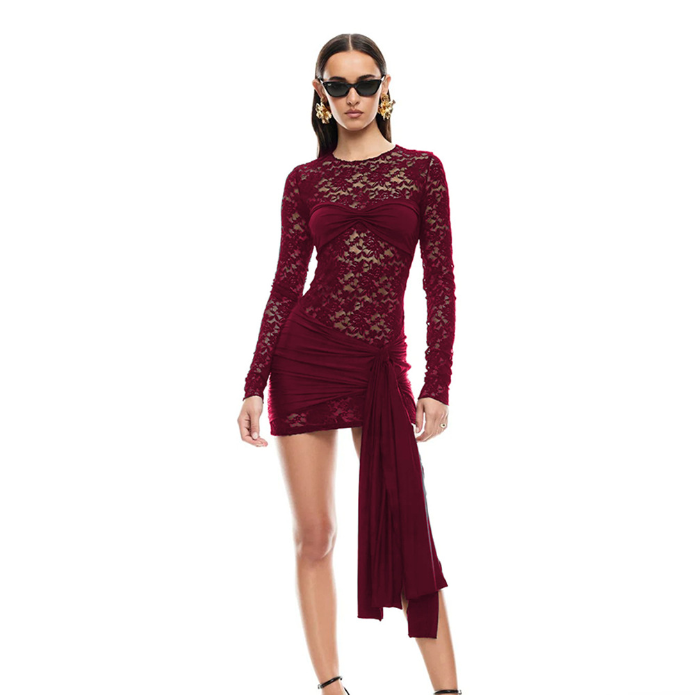 Women's Fashion Personalized New Lace Sheath Dress Wine - Shop at LoveMi