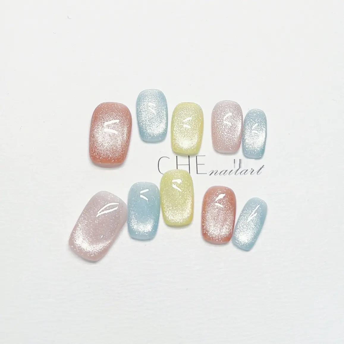 Summer Dopamine Color Cat's Eye Cute Girl Short Finished Nail Beauty