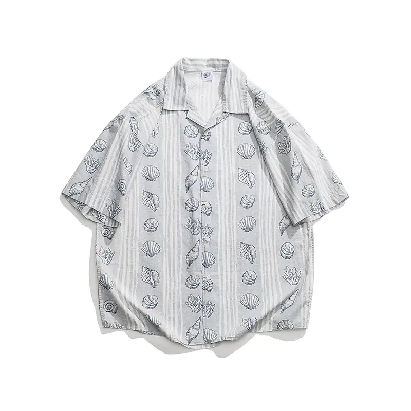 Summer Trendy Loose Shell Printing Lapel Shirt Japanese Leisure