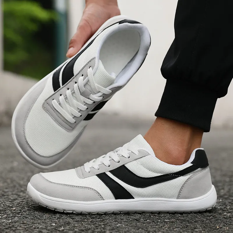 Men's And Women's Same Summer Breathable Botton Width Feet Fat Casual Mesh Sneakers - Black