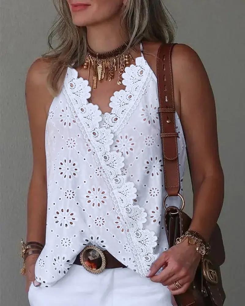 Summer Retro Lace Cutout Camisole For Women White - Shop at LoveMi