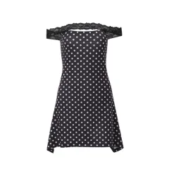 Fashion Dot Sexy Off-neck Pure Lace Slim Dress - Black - View 1