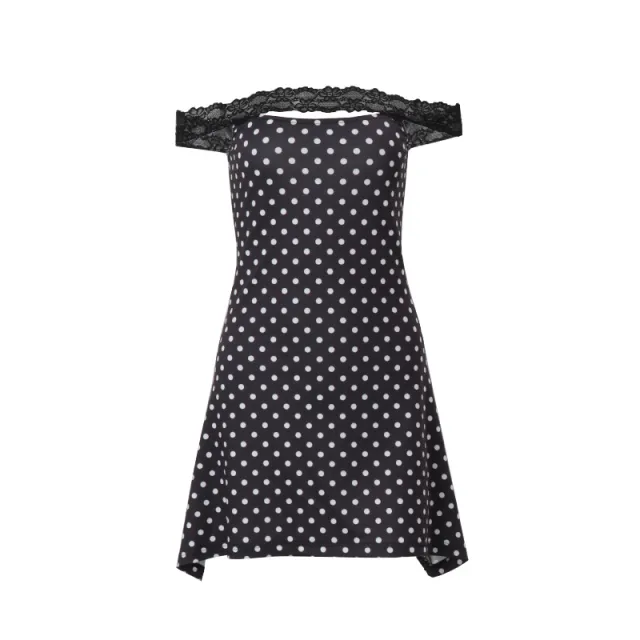 Fashion Dot Sexy Off neck Pure Lace Slim Dress Black - Shop at LoveMi