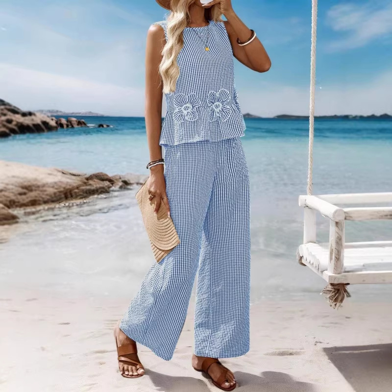 Womens Striped Resort Two-Piece Set Tank Top And Pants