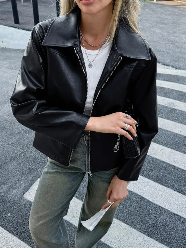 Long Sleeve Leather Coat Women's Clothing Black - Shop at LoveMi