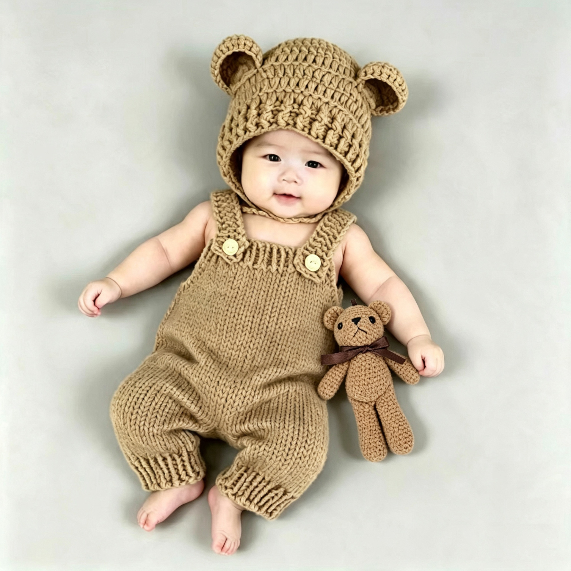 Newborn Baby Studio Photography One-month-old Outfit Set Khaki Newborn 3PCS SET