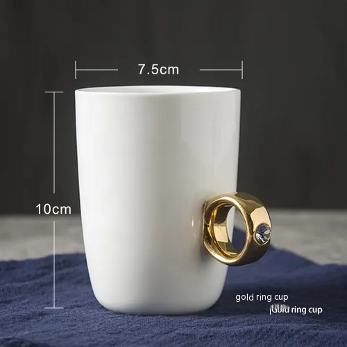 Creative Solid Color Ring Handle Ceramic Cup Gold Handle - Shop at LoveMi