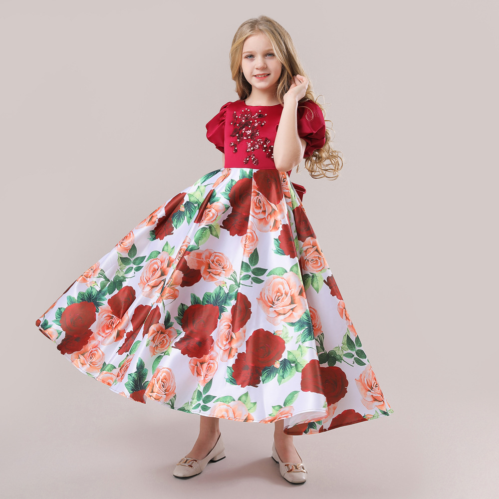 Women's Fashion Puff Sleeve Printed Princess Dress