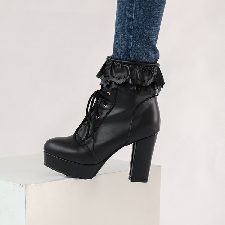 Title 31, Autumn and Winter Lace Up Womens Thick Heel Fa...