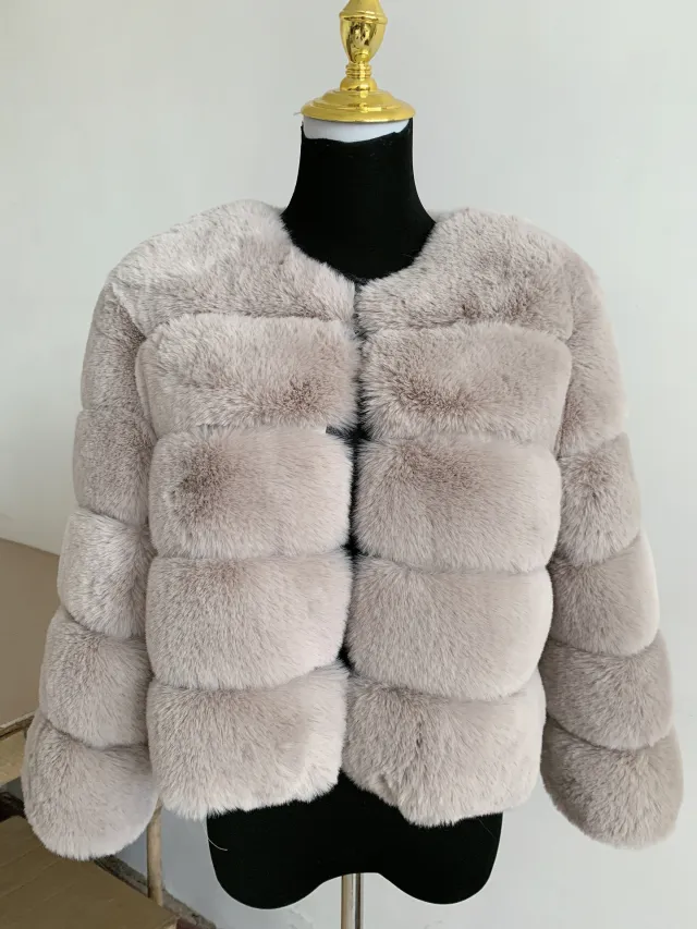 Warm Leisure Stitching Women's Faux Fox Coat Light Gray - Shop at LoveMi