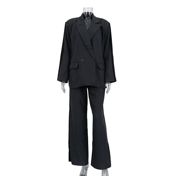 Contrast Color Long Sleeves Lapel Blazer Wide Leg Pants Two-piece Suit