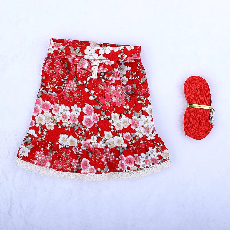 Rabbit Hand Holding Rope Chest Back Lace Skirt - Red Cherry Blossom