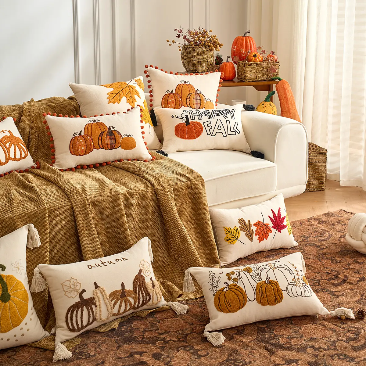 Autumn Maple Leaf Pumpkin Pillow Cover Decorative