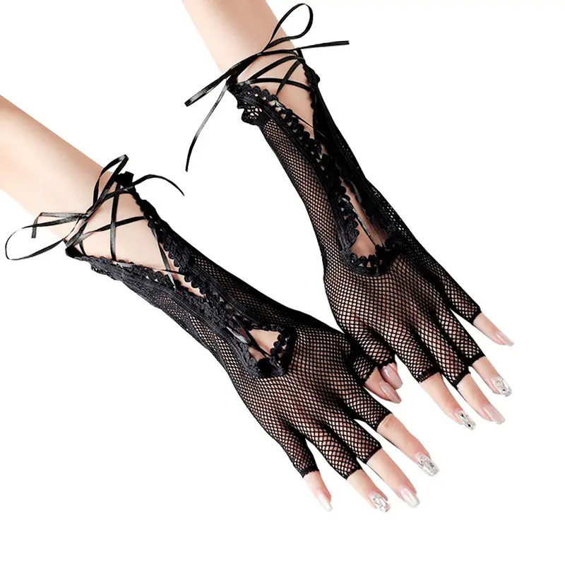 Halloween Anime Sexy Lace-up Mesh Long Gloves