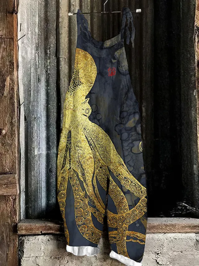 Women's Autumn And Winter Printing Retro Wide Leg Jumpsuit No 20 Flower M - Shop at LoveMi