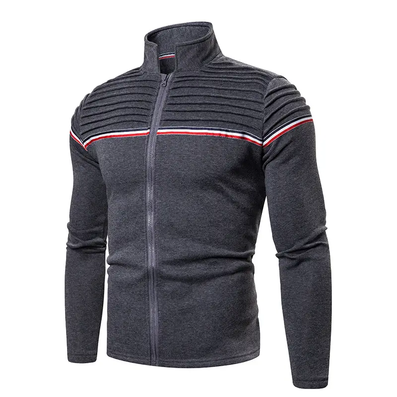 Men's Sweater Striped Pleated Ribbon Large Size Long Sleeve Cardigan