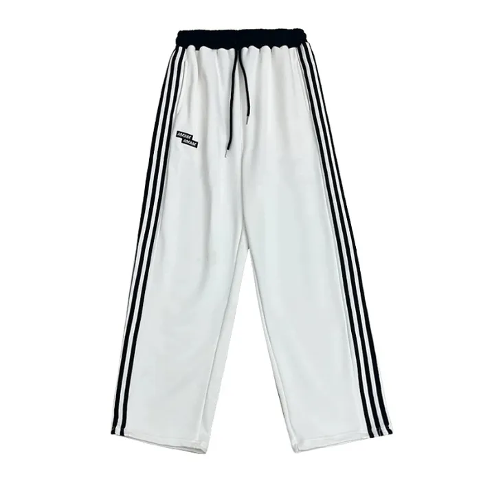 European And American Street Dance Fashion Brand Stitching Waist Pants - White