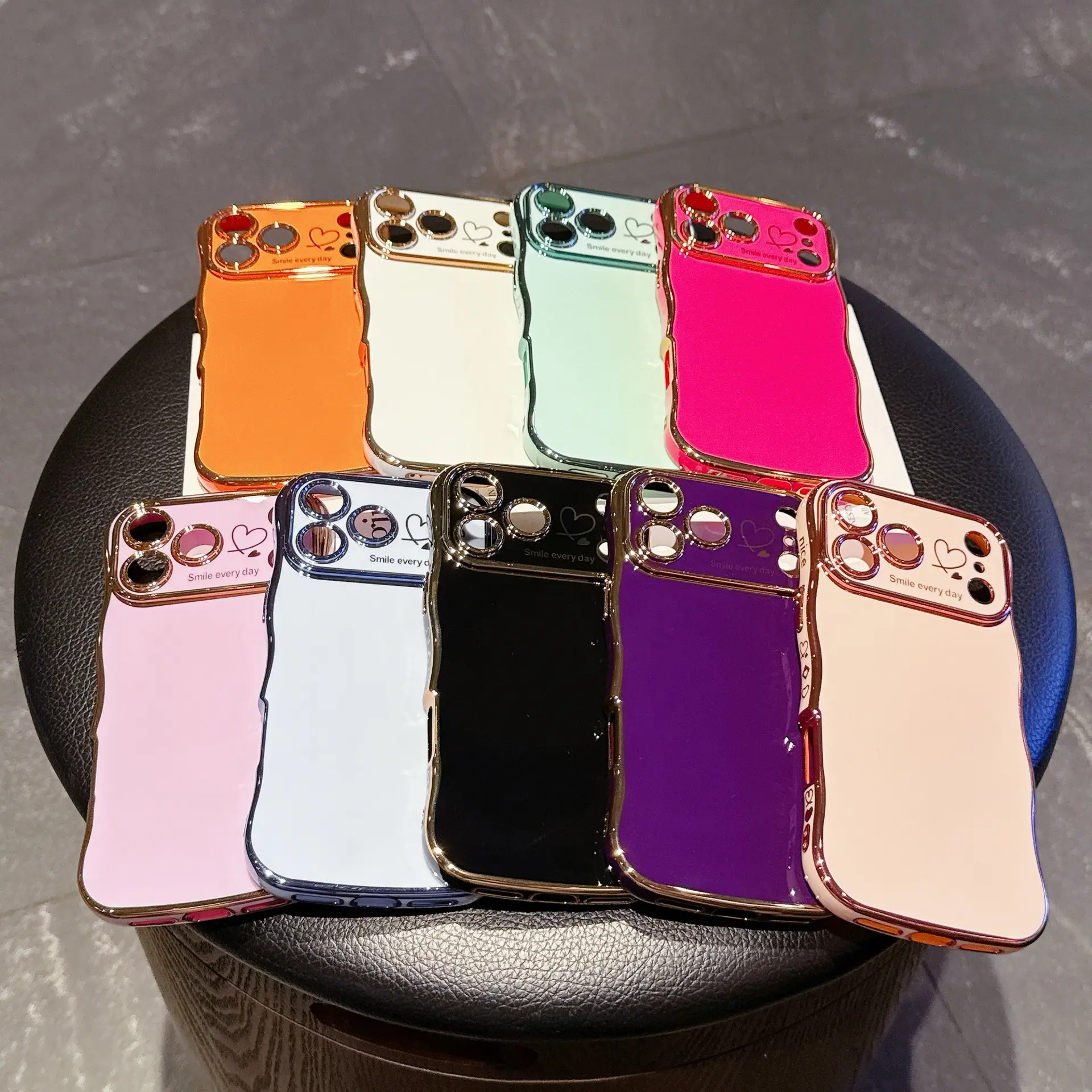 Electroplated Wave Double-Heart Phone Case All-Around Drop-Resistant