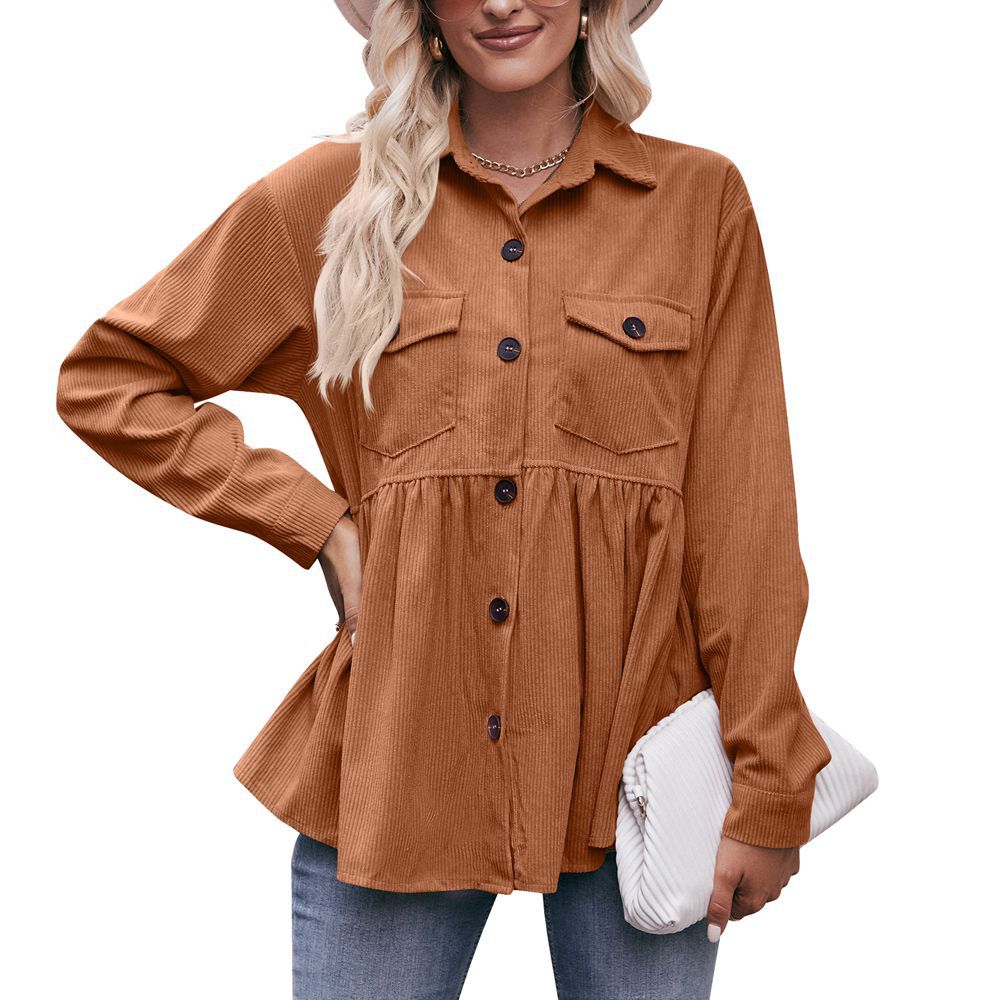 Women's Autumn And Winter Leisure Corduroy Shirt Caramel - Shop at LoveMi