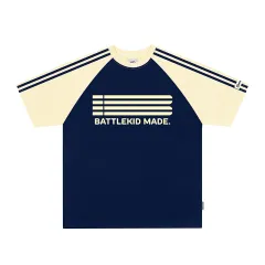 Vintage Stripe Short-sleeved T-shirt For Men And Women - Navy Blue - View 1