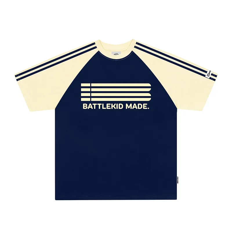 Vintage Stripe Short-sleeved T-shirt For Men And Women - Navy Blue