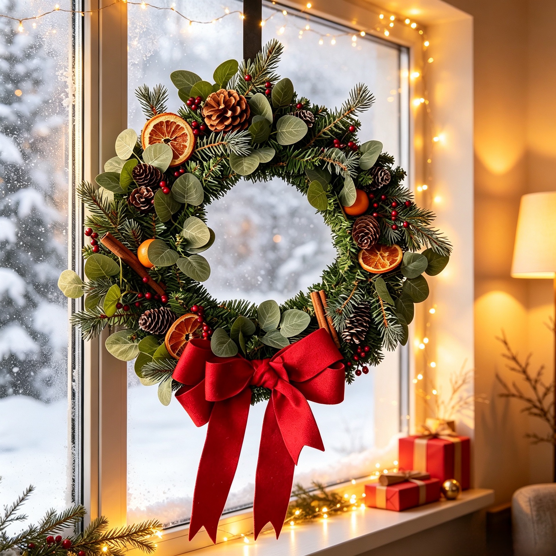 Christmas Wreath Door Hanging Pinecone Artificial Flower Wreath