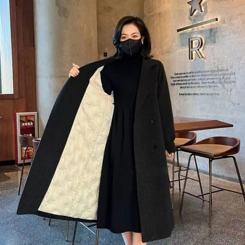 Suit Collar Wool Mid-length Plush Woolen Coat Clipped Button And Lining - Black