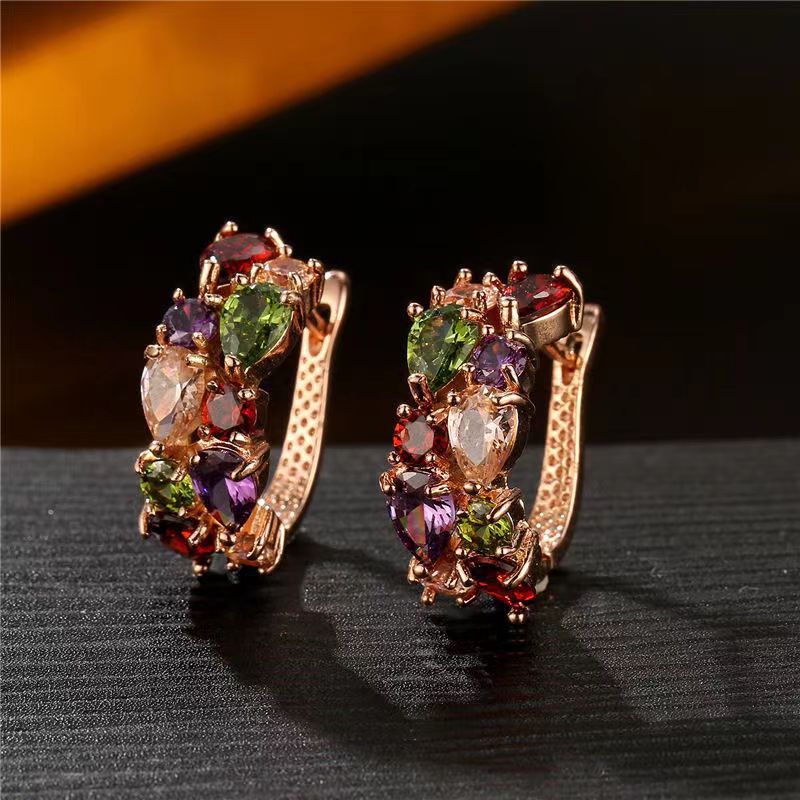 Zircon Ear Clip Luxury Earrings for Women. Product information: Treatment Process: Electroplating Color: colorful, pink, green, sky blue Applicable people: women Material: Alloy Shape: drop-shaped. Packing list: Earrings *1pair. Product Image.