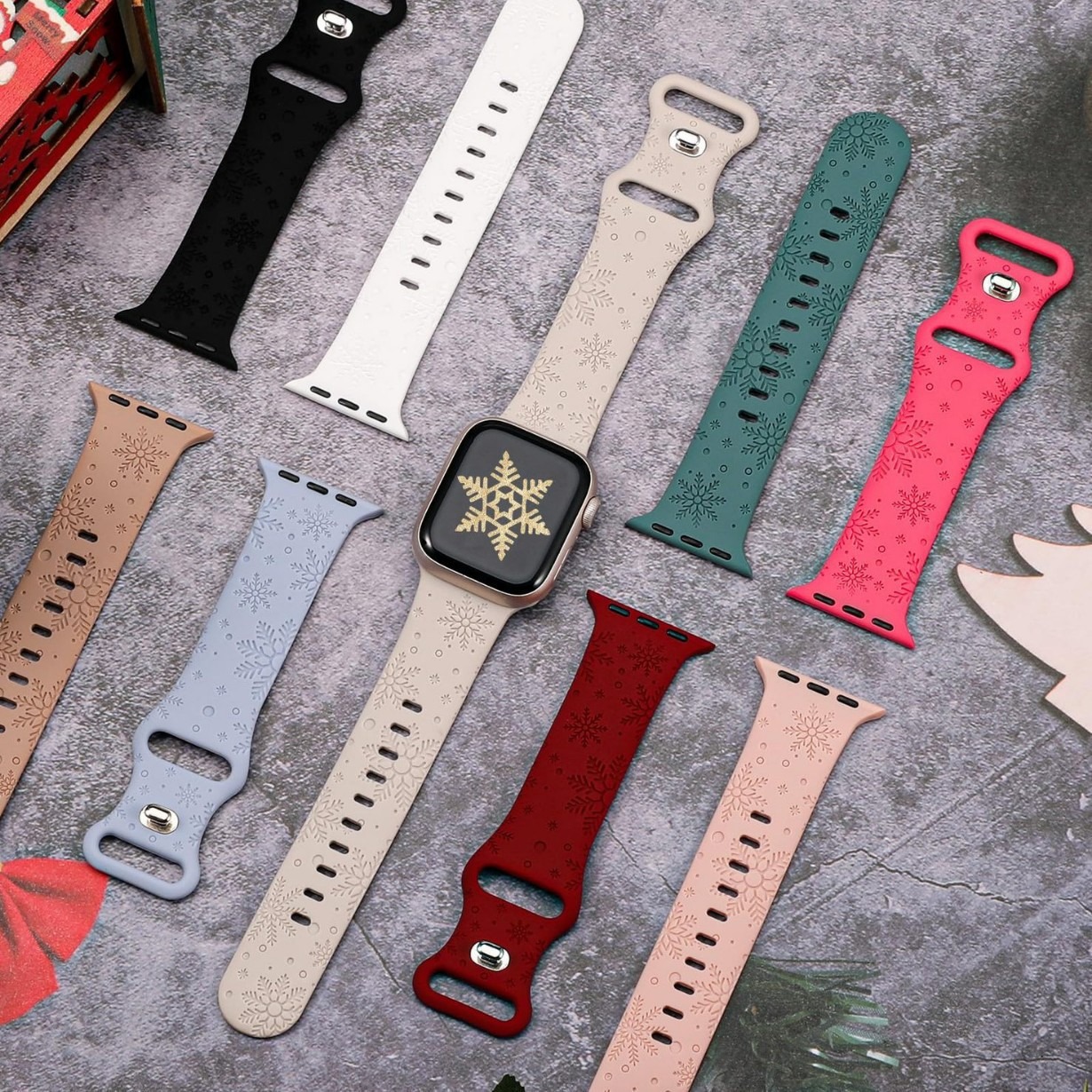Versatile Christmas Snowflake Laser-engraved Textured Silicone Watch Strap