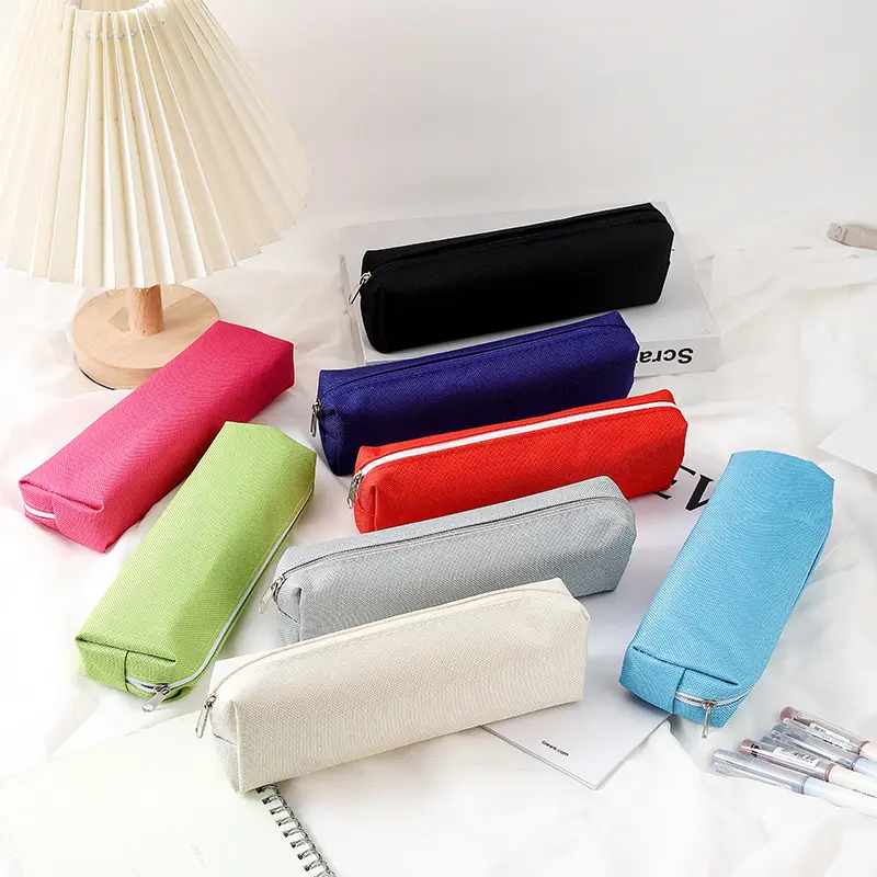 Simple Portable Stationery Case Monochrome Zipper Oxford