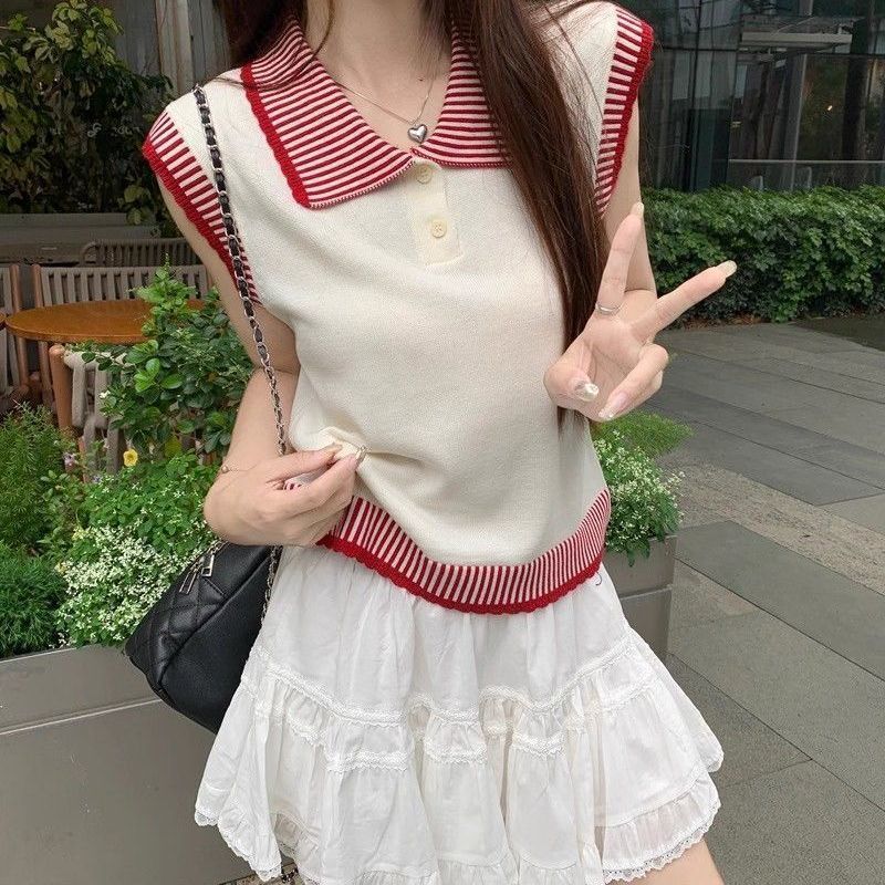 Color Block Striped Knit Vest
