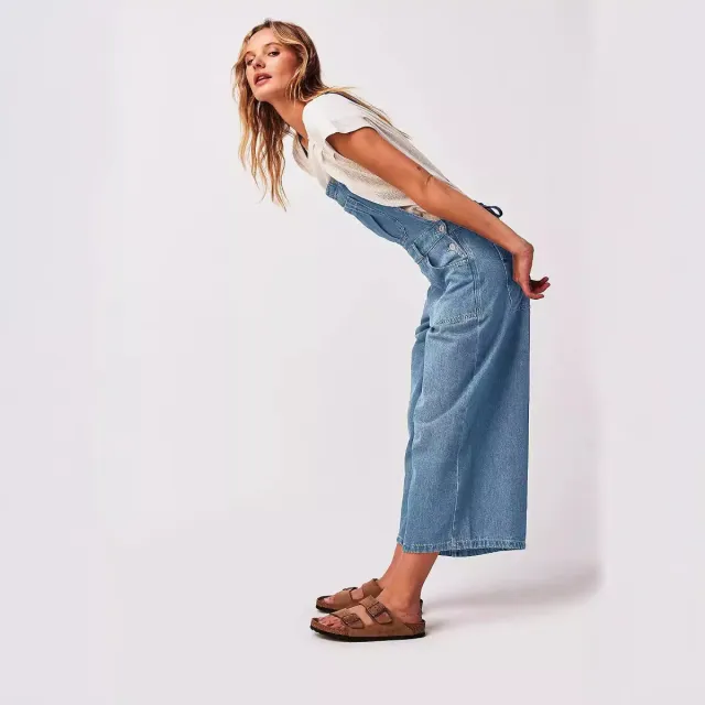 Women's Denim Jumpsuit With Straps Light Blue - Shop at LoveMi