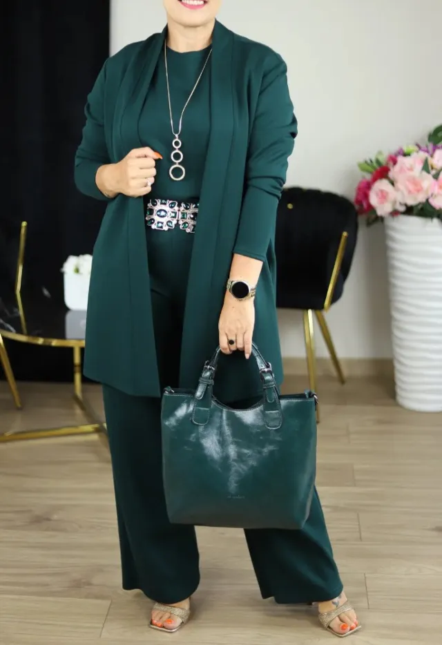 Womens 3 Piece Solid Color Crew Neck Long Sleeve Top Set Green - Shop at LoveMi