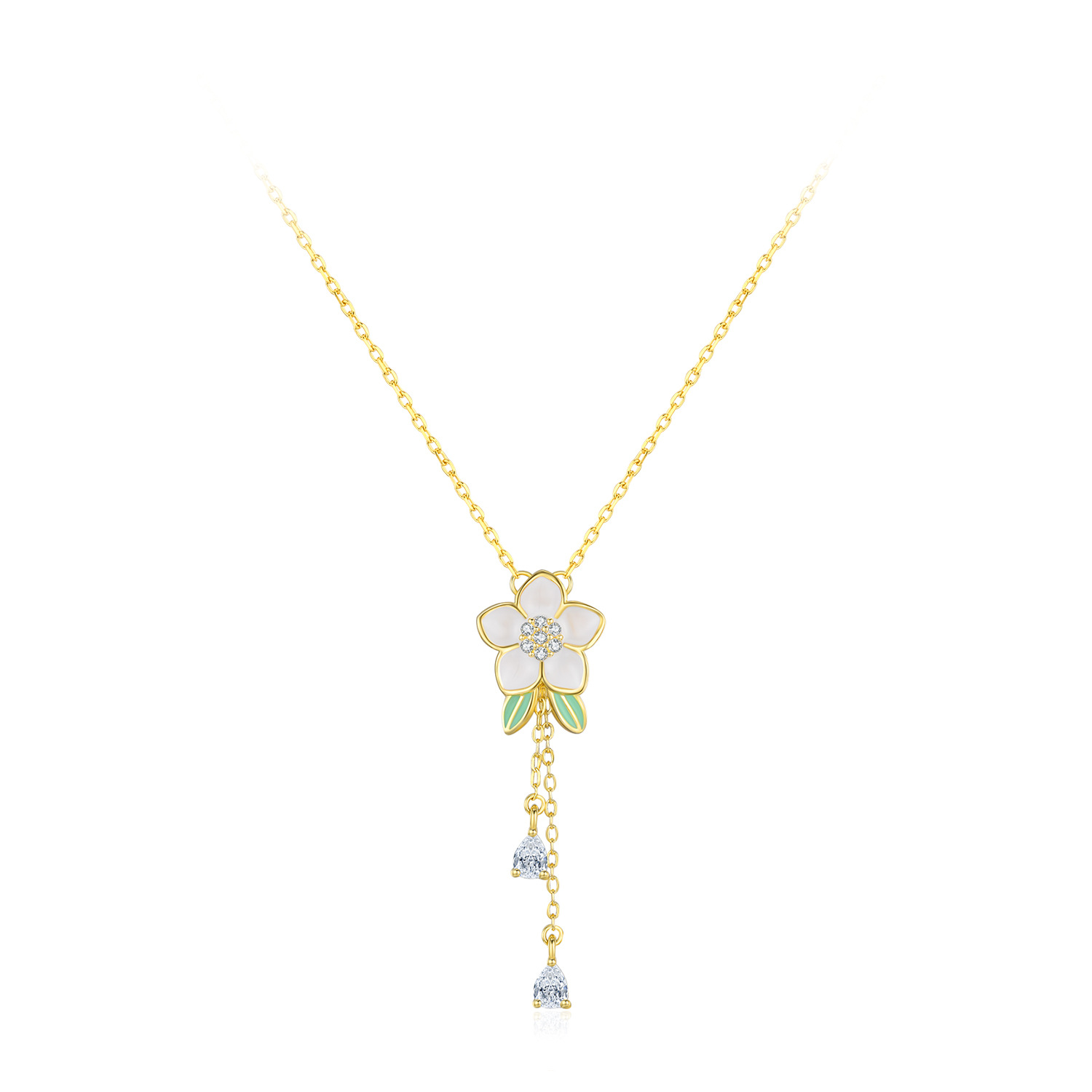 Women's S925 Flower Green Leaf Necklace