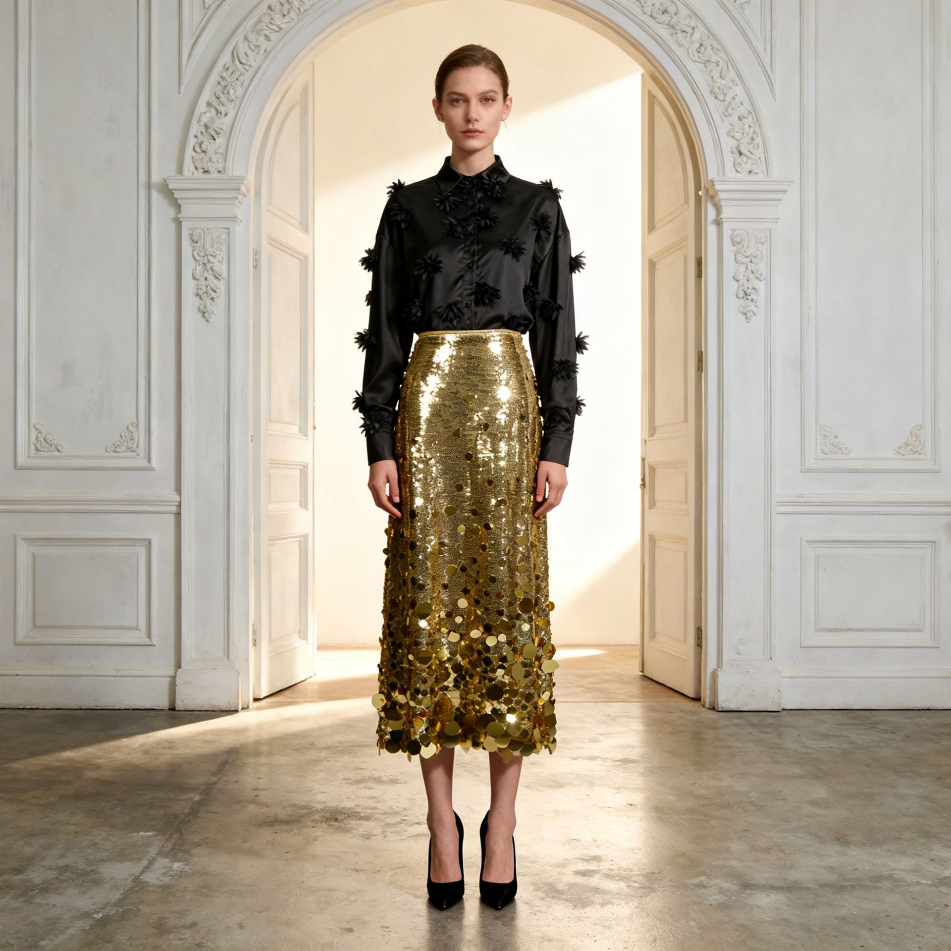 Fashionable Long-sleeve Top And Skirt Two-piece Set