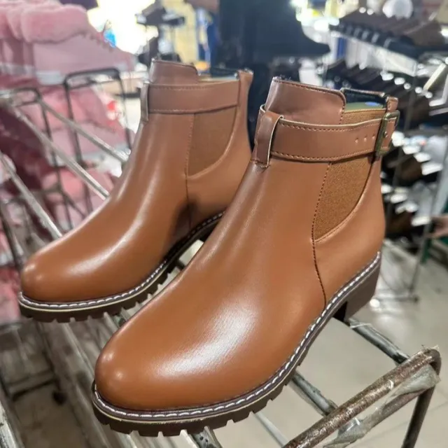 Belt Buckle Decoration Round Head Ankle Boots Chocolate 37 - Shop at LoveMi
