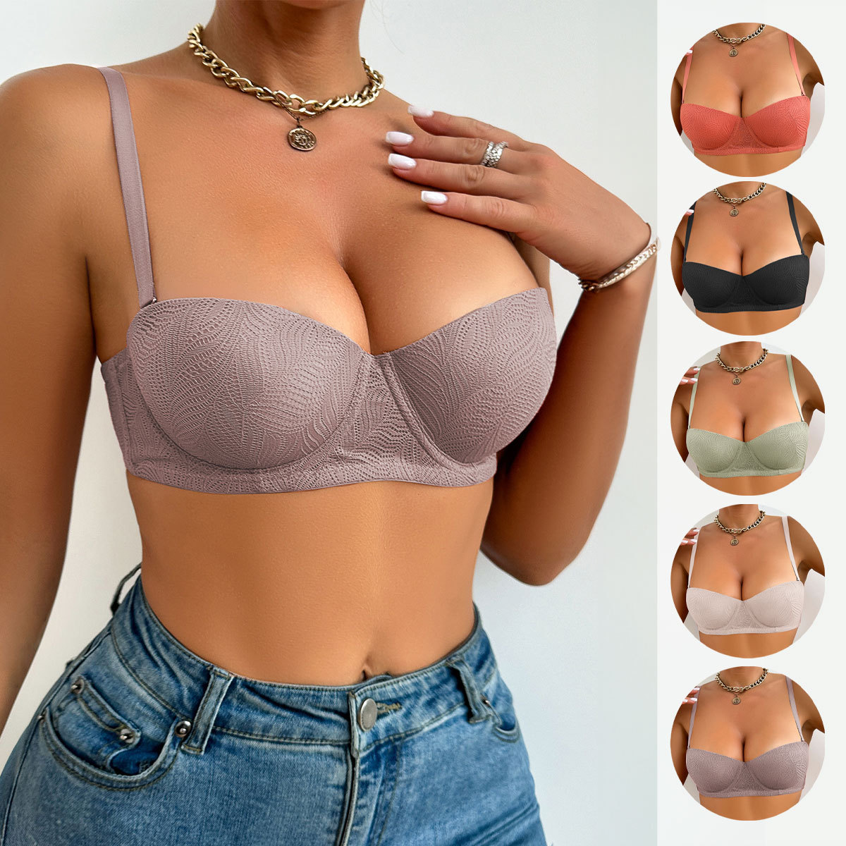Womens Sexy Lace Jacquard Push-up Bra With Underwire And A Beautiful Back Design
