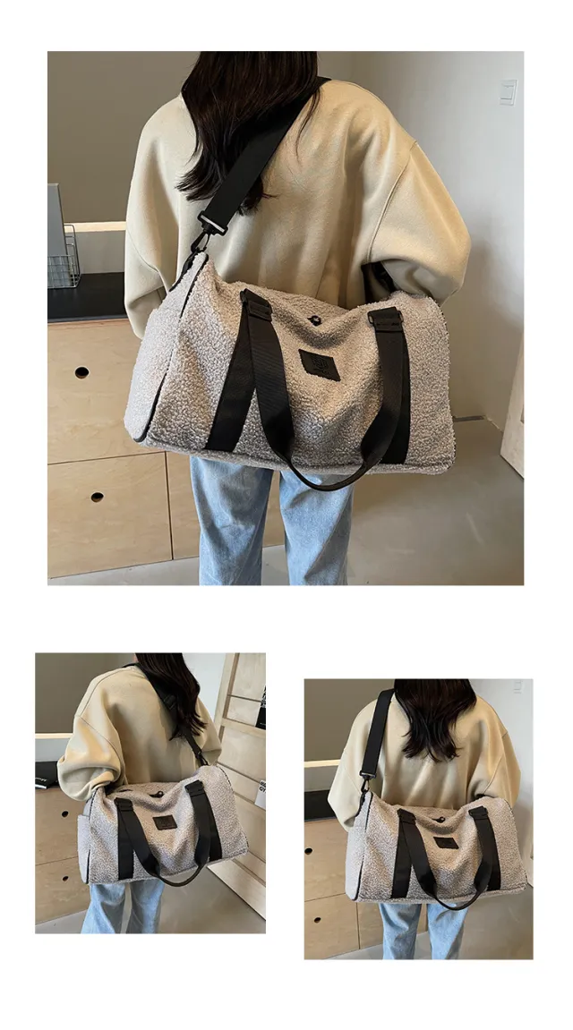 Autumn And Winter New Casual Portable Travel Large Capacity Simple Lambswool Shoulder Crossbody Tote Bag Gray - Shop at LoveMi