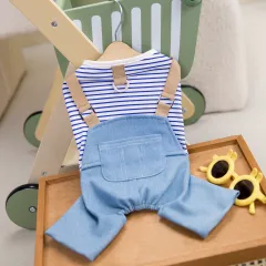 Fashion Personality Pet Dog Denim Four Pants - Blue Stripes - View 1