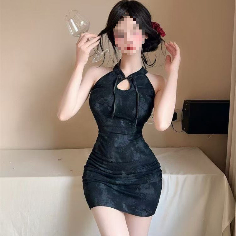 Summer Traditional New Improved Cheongsam Short Retro Dress Black - Shop at LoveMi