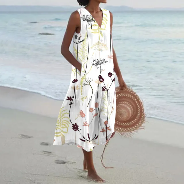 V neck Temperament Commute Trendy Dress Loose Waist Multi color Printing 5 Xl - Shop at LoveMi