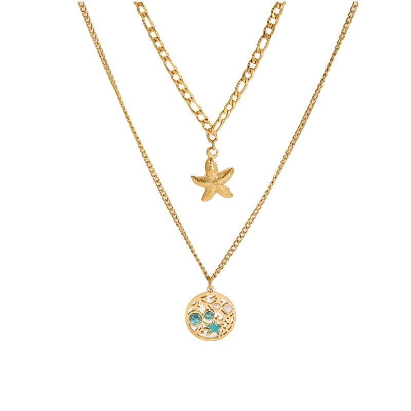 New Ocean Series Double Necklace Starfish Pearl Pendant For Men And Women