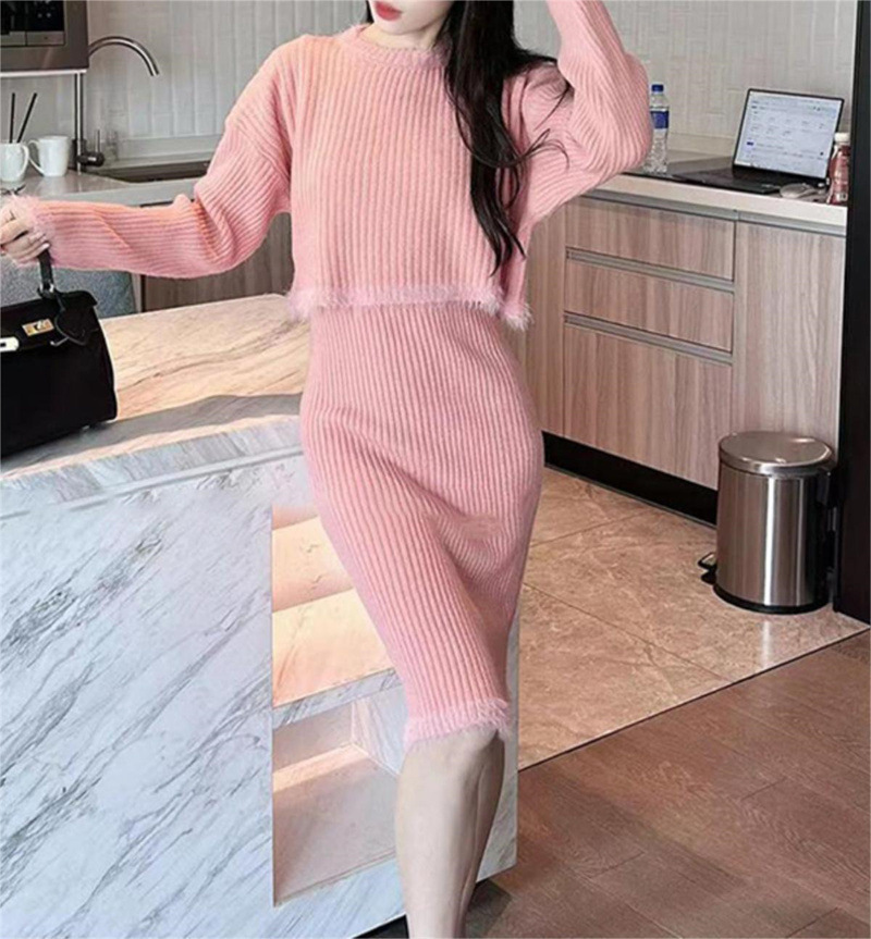 Gentle Knitwear Soft Glutinous Loose-fitting Long Sleeve Sweater Bottoming Skirt