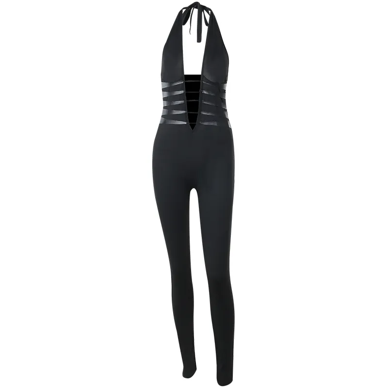 Women's Jumpsuit Fashion Hollow Backless Jumpsuit - Black
