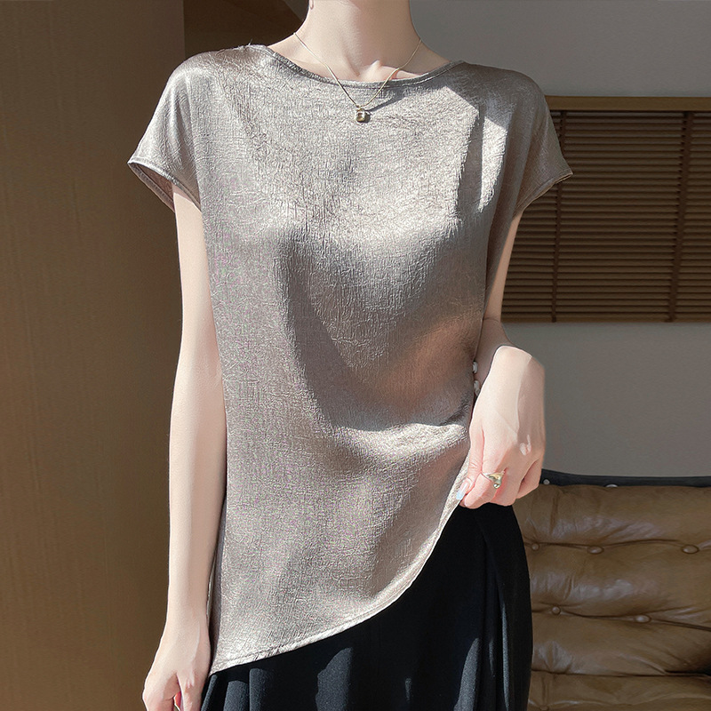 Summer New Textured Top Round Neck Slim-fit Short Sleeves