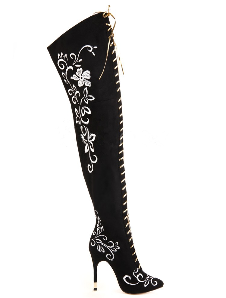 Title 9, Elegant Embroidered Boots Over The Knee Stylish...